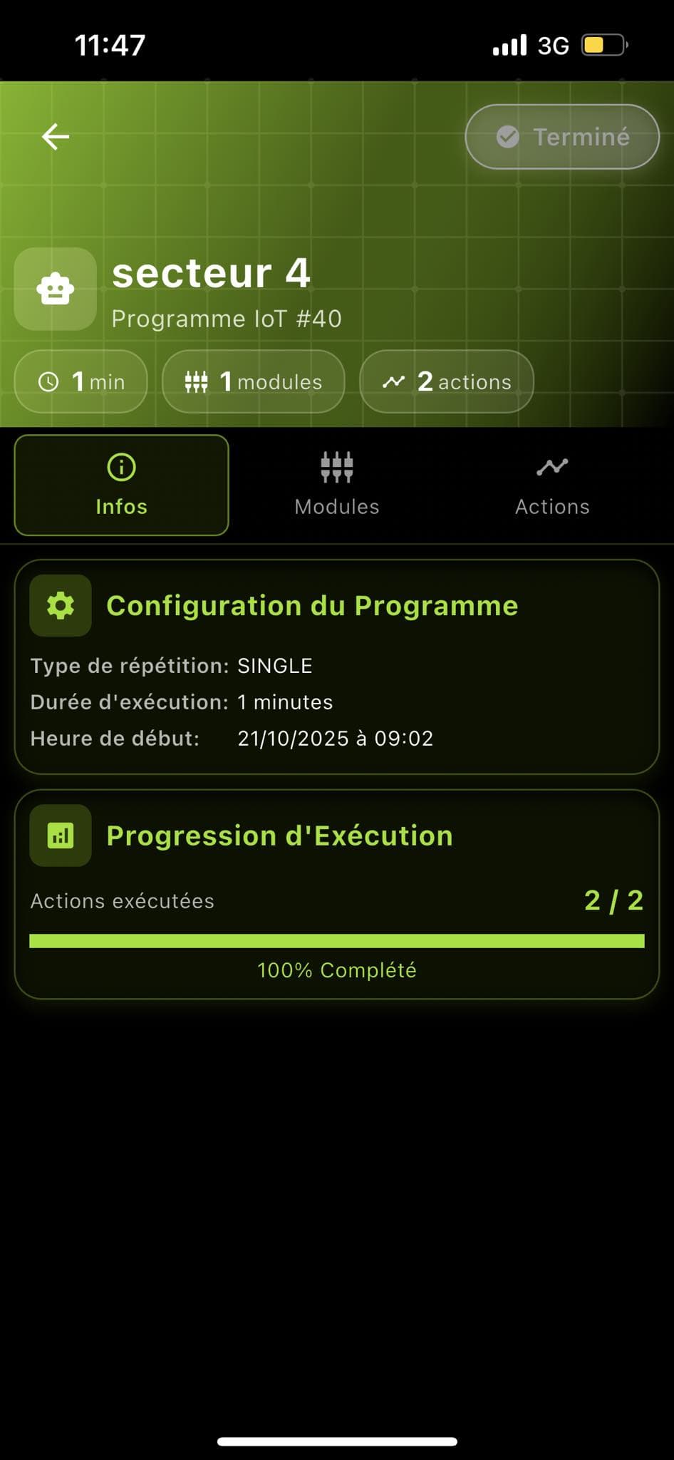 Scenarios screen in the SmartGreen app